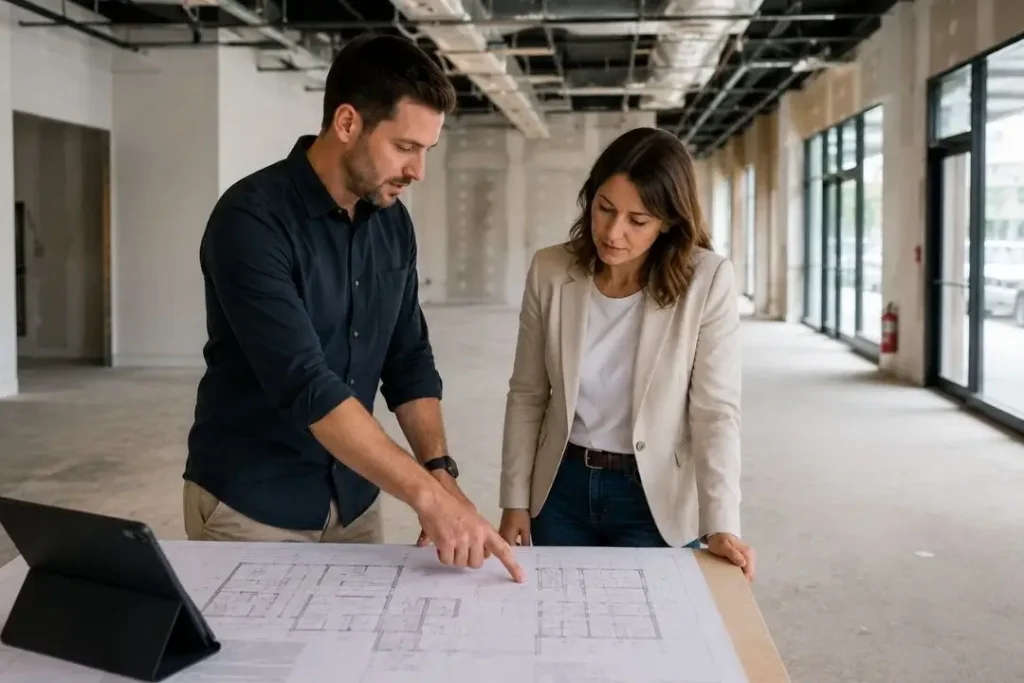 owner and builder discussing plans